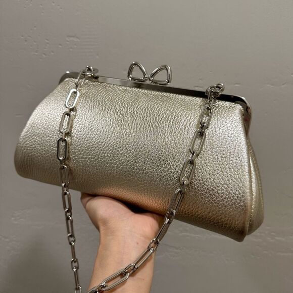 Gold Togo Cowhide Calfskin Handmade “Bow” Shaped Kisslock Baguette Bag/Crossbody - Picture 7 of 16